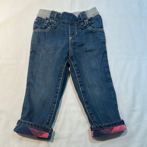 Tommy Hilfiger Blue and Red Jeans with Plaid Cuffs - Picture 1 of 4